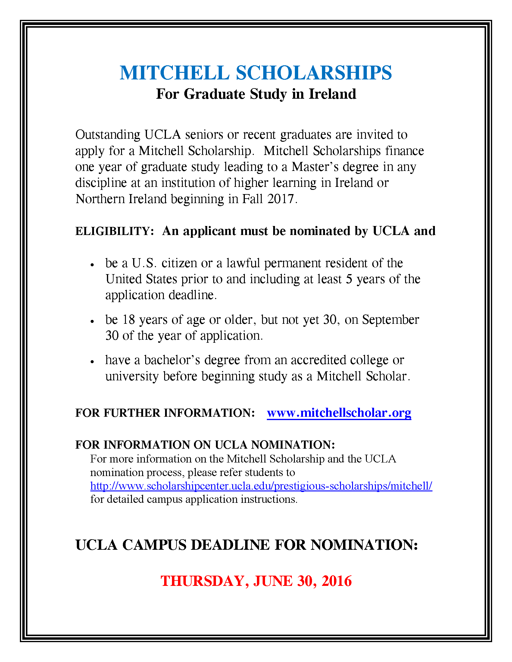 Mitchell Scholarship Announcement | UCLA Department of Mathematics
