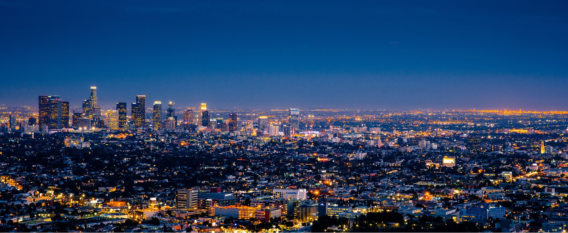 aerial view of Los Angeles at dusk