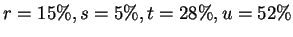 $ r=15\%, s = 5\%,
t= 28\%, u = 52\%$