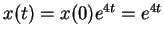 $ x(t) = x(0) e^{4t}
= e^{4t}$