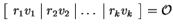 $ \left [ \begin{array}{r\vert r\vert r\vert r}
r _ 1 v _ 1 & r _ 2 v _ 2 & \dots & r _ k v _ k \\
\end{array} \right ] = \mathcal O$