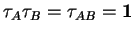 $ \tau _ A \tau _ B = \tau _ {AB} = \mathbf{1}$