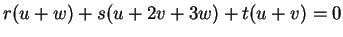 $ r(u+w) + s(u+2v+3w) + t(u+v) = 0$