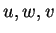 $ u,w,v$