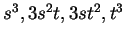 $ s^3, 3 s^2 t, 3s t^2, t^3$