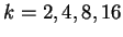 $ k = 2, 4, 8, 16$