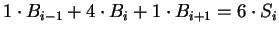 $ 1 \cdot B_{i-1} + 4 \cdot B_i + 1 \cdot B_{i+1} = 6 \cdot S_i
$