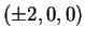 $ (\pm 2, 0,0)$
