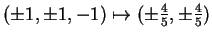 $ (\pm 1, \pm 1, -1) \mapsto
(\pm \frac 45, \pm \frac 45)$