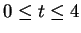 $ 0 \leq t \leq 4$