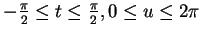 $ -\frac {\pi}2 \leq t \leq \frac {\pi}2, 0 \leq u \leq 2 \pi$