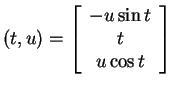 $ (t,u) = \left[\begin{array}{c}-u \sin t\\  t\\  u \cos t\end{array}\right]$