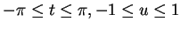 $ -\pi
\leq t \leq \pi, -1 \leq u \leq 1$