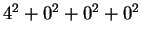 $ 4 ^ 2 + 0 ^ 2 + 0 ^ 2
+ 0 ^ 2$