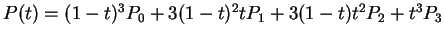 $ P(t) = (1-t)^3 P_0 + 3 (1-t)^2 t P_1 + 3 (1-t)
t^2 P_2 + t^3 P_3 $