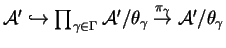 $ {\cal A}' \hookrightarrow \prod _ {\gamma \in \Gamma} {\cal A}'/\theta _ \gamma
\stackrel{\pi _ \gamma}{\to} {\cal A}'/\theta _ \gamma$