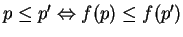 $ p \leq p' \Leftrightarrow f(p) \leq
f(p')$