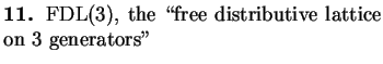 $\textstyle \parbox{3in}{
{\bf 11.} \( \mbox{FDL} (3) \), the \lq\lq free distributive lattice on 3 generators''
}$