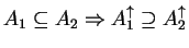 $ A _ 1 \subseteq A _ 2 \Rightarrow A _ 1 ^ {\uparrow} \supseteq
A _ 2 ^ {\uparrow}$