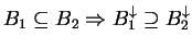 $ B _ 1 \subseteq B _ 2 \Rightarrow B _ 1 ^ {\downarrow} \supseteq
B _ 2 ^ {\downarrow}$