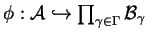 $ \phi: {\cal A} \hookrightarrow
\prod _ {\gamma \in \Gamma} {\cal B} _ \gamma$