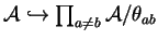 $ {\cal A} \hookrightarrow \prod _ {a \neq b} {\cal A}/\theta _ {ab}$