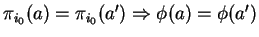 $ \pi_{i_0}(a) =
\pi_{i_0}(a') \Rightarrow \phi(a) = \phi(a')$