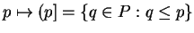 $ p \mapsto ( p ] = \{q \in P: q \leq p\}$